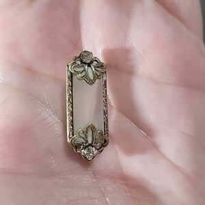 Antique Victorian Edwardian Rectangular Mother of Pearl Rhinestone Brooch Pin